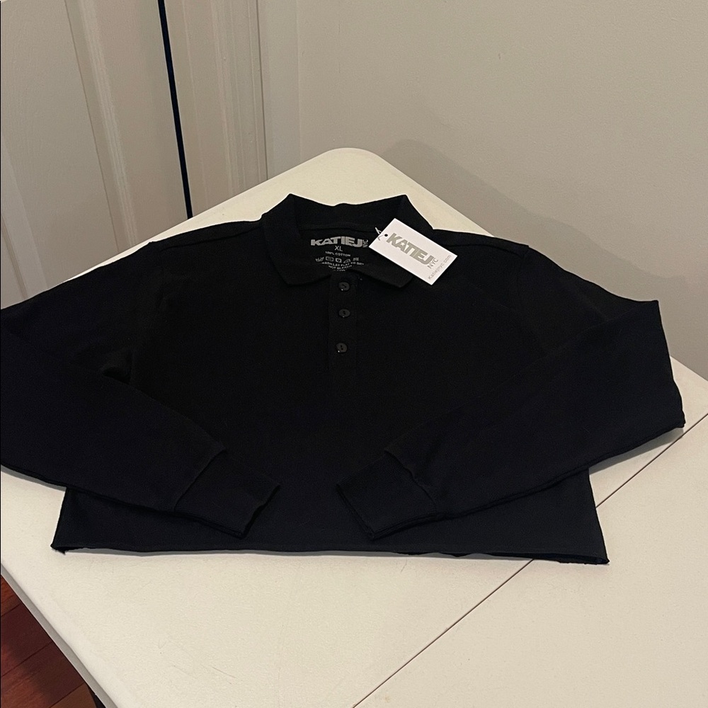NWT Crop  Button Neck Collared Preppy Y2K AutumnCotton Long Sleeve CorpCore XL